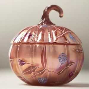NEW Anthropologie Gourmand Pumpkin Sweet Vanilla Handpainted Glass Candle, 10oz